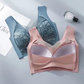 Top High Quality Lace Ladies Underwear Sexy and Comfortable No Steel Rings Fixed Cups Gathered Small Large Size Bra Thin Section