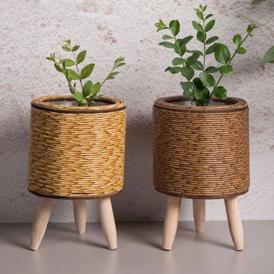 Vaso de Flores em Rattan Cilíndrico com Design Elegante e Pernas Removíveis