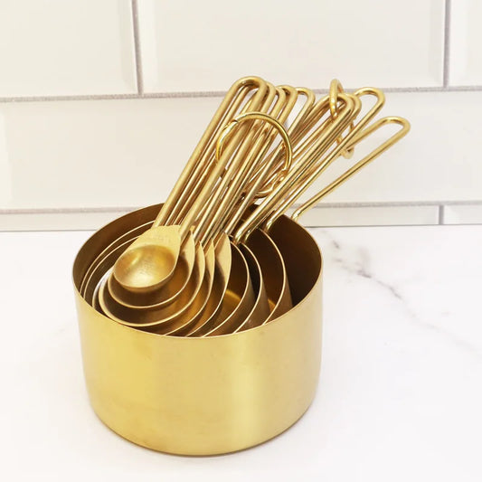 Copper-Plated copo de medição, colher de medição, aço inoxidável, DIY Baking Tool, 4-Piece Set