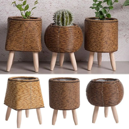Vaso de Flores em Rattan Cilíndrico com Design Elegante e Pernas Removíveis