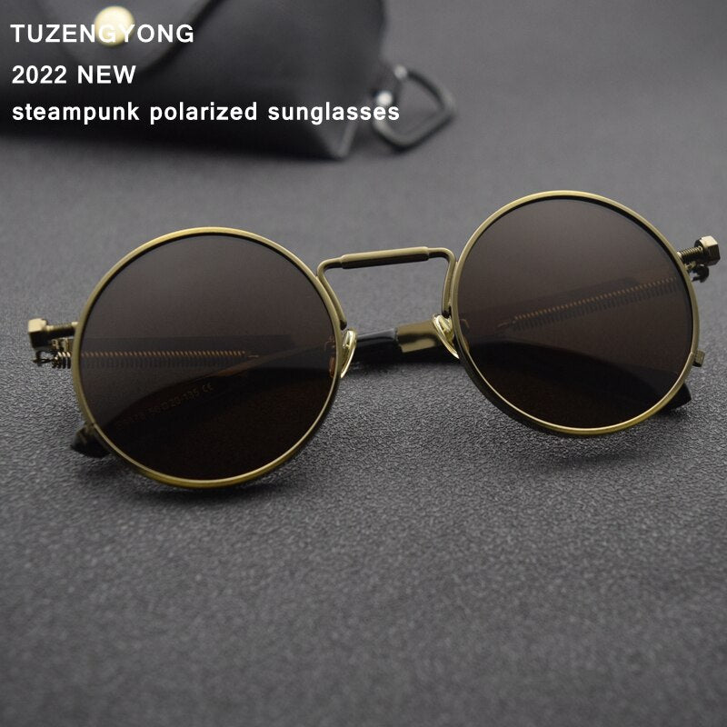 TUZENGYONG Classic Gothic Steampunk Polarized Sunglasses Men Women Brand Designer Vintage Round Metal Frame Sun Glasses UV400