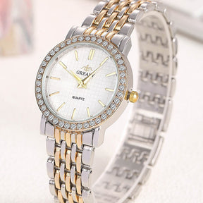 6pcs Dainty Quartz Watches Simple Bracelet Women Leisure Casual Round Pointer Rhinestone Dial Watch Wheat Bracelet Set