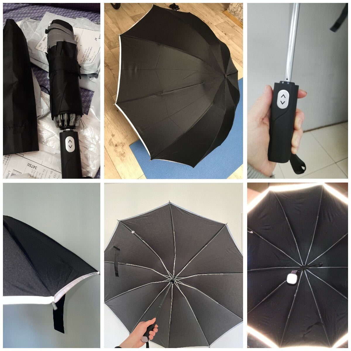 Windproof Reverse Automatic Umbrella Rain Women Men Car Large Business 3Folding Umbrellas 10 Ribs Reflective Stripe Paraguas