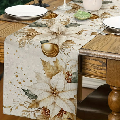 Caminho de Mesa Natalino com Folhas douradas para Decoração Elegante