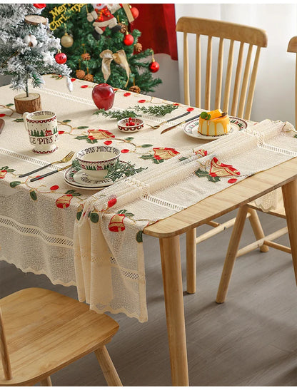 Toalha de Mesa Natalina Bordada com Renda Elegante