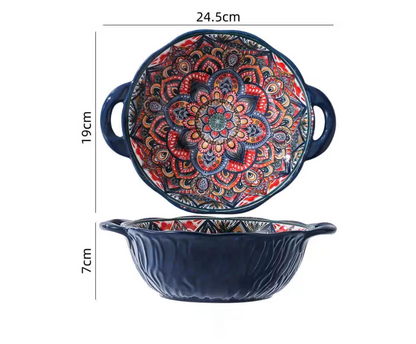 Tigela Boêmia de Cerâmica com 2 Alças - Elegância e Praticidade