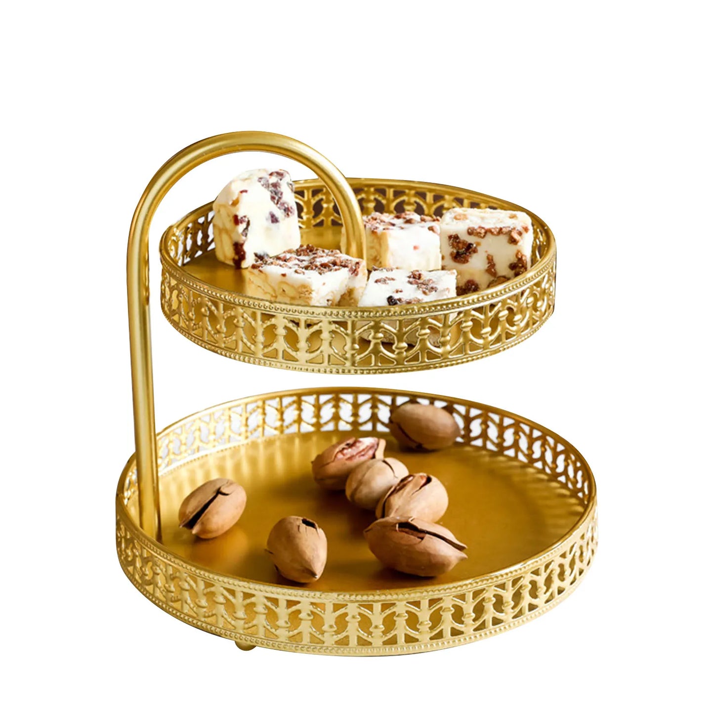 Bandeja Decorativa Dupla de Cobre Dourado para Sobremesas