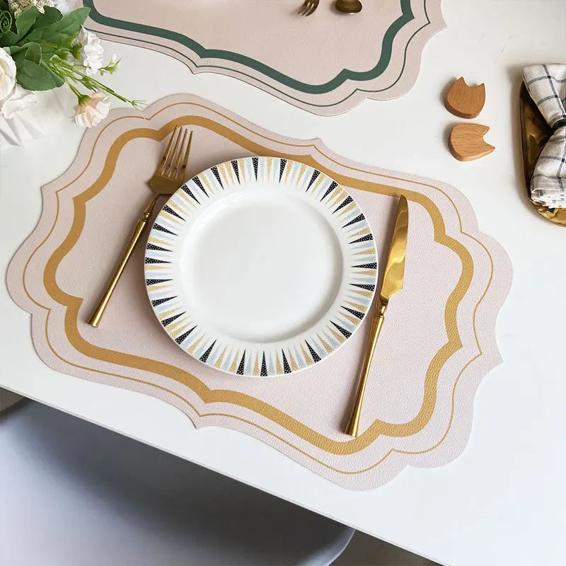 Esteira de mesa de couro leve retro, decoração de cozinha de luxo, comida ocidental romântica, isolamento térmico
