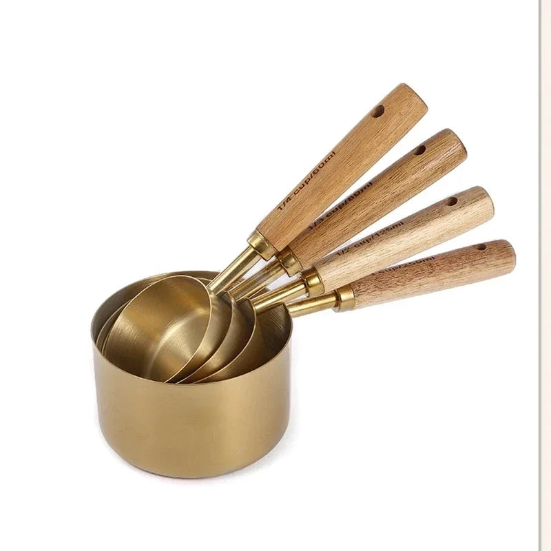Aço Inoxidável Copos De Medição com Cabo De Madeira, Ferramentas De Cozimento, Colher De Café Set, Bartending Escala Acessórios, 4 PCs, 8PCs