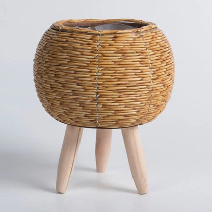 Vaso de Flores em Rattan Redondo com Design Elegante e Pernas Removíveis