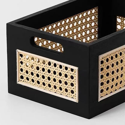 Caixa de Armazenamento de Madeira e em Rattan com Design Elegante e Sofisticado