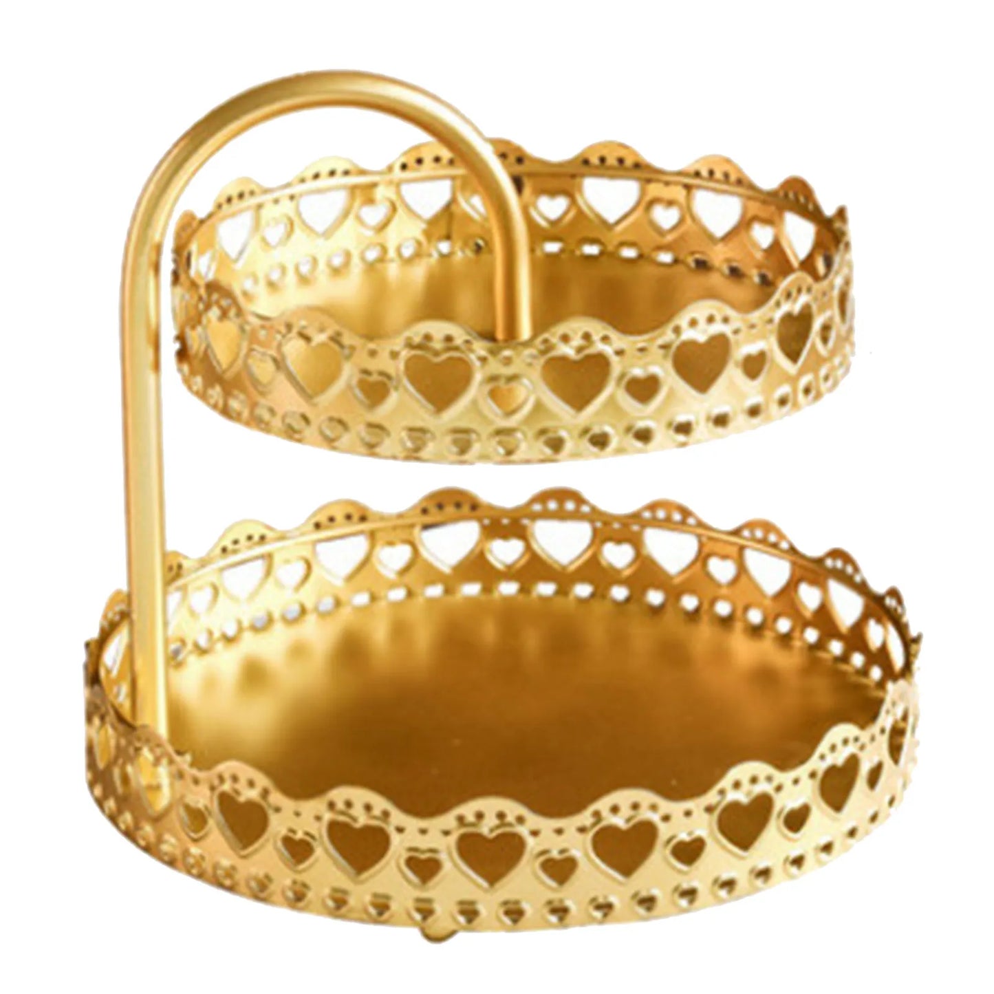 Bandeja Decorativa Dupla de Cobre Dourado para Sobremesas