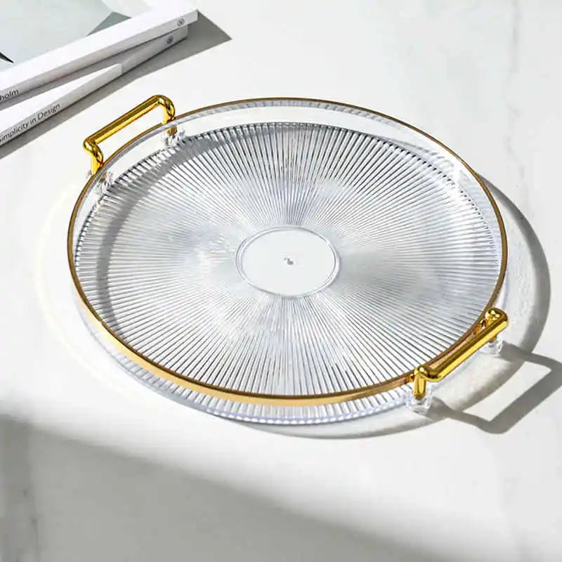 Bandeja luxuosa do armazenamento com punho dourado, agregado familiar, chá, sobremesa, fruto, sala de estar, cozinha, prato de jantar