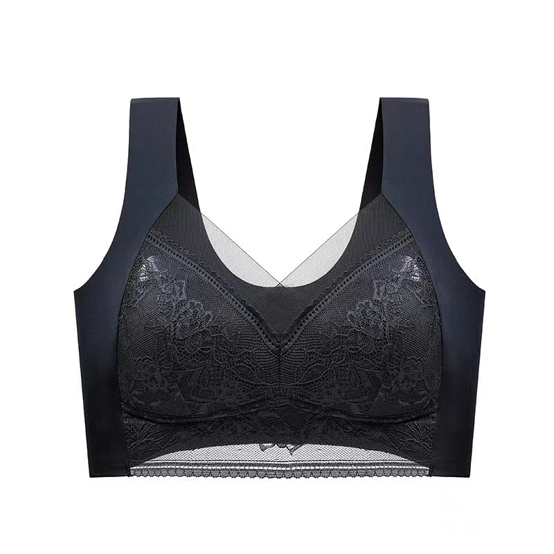 Top High Quality Lace Ladies Underwear Sexy and Comfortable No Steel Rings Fixed Cups Gathered Small Large Size Bra Thin Section