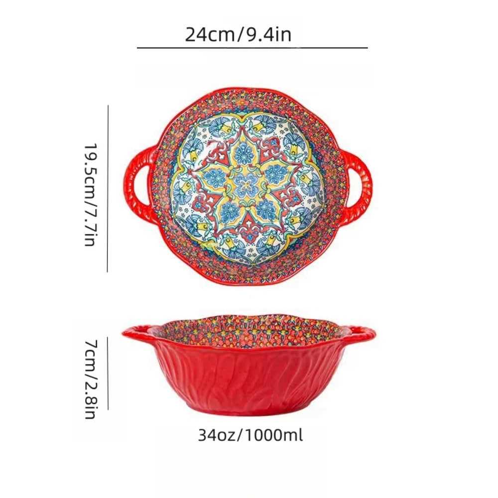 Tigela Boêmia de Cerâmica com 2 Alças - Elegância e Praticidade