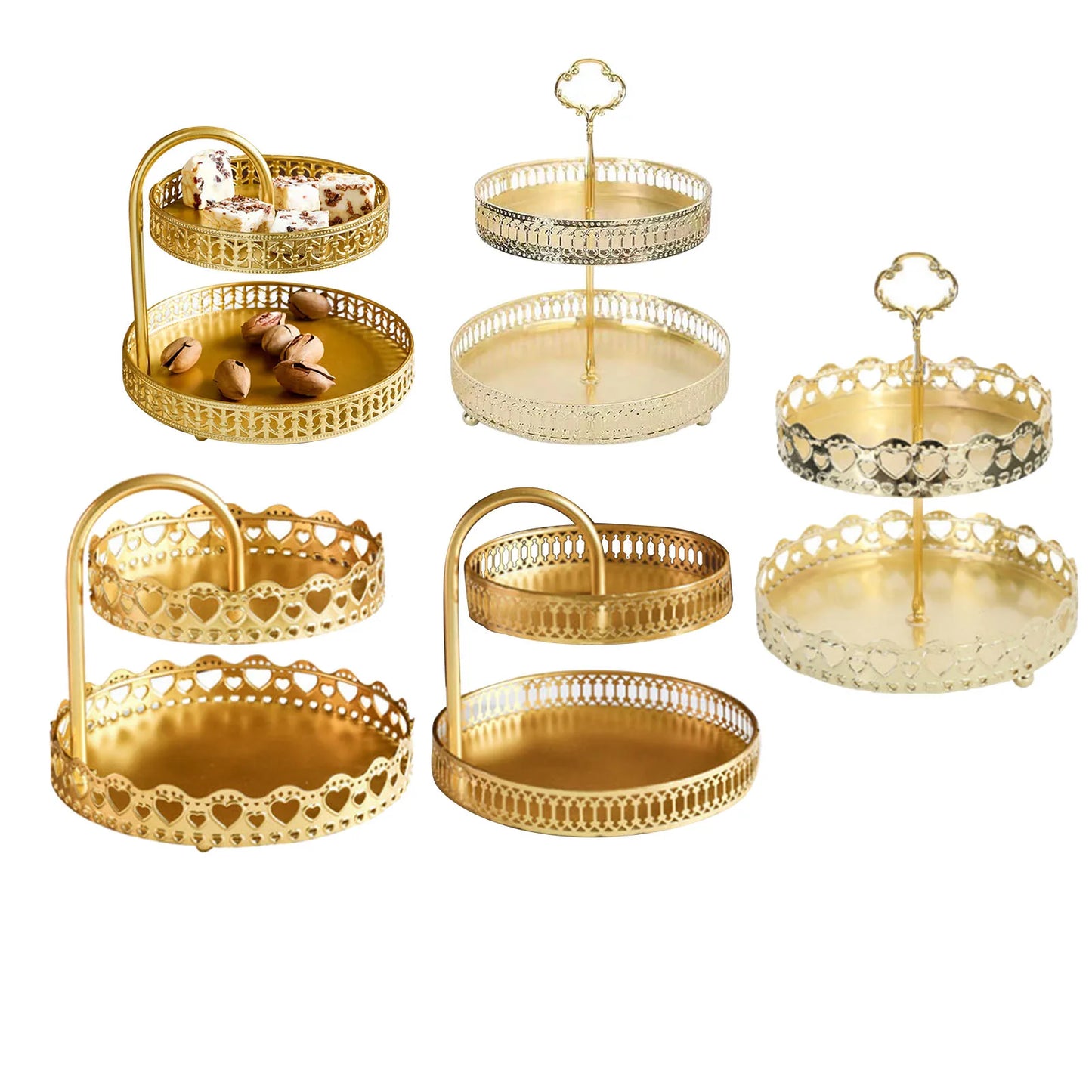 Bandeja Decorativa Dupla de Cobre Dourado para Sobremesas