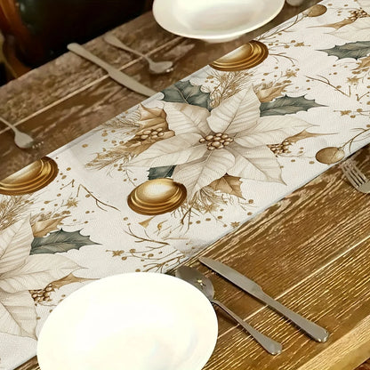 Caminho de Mesa Natalino com Folhas douradas para Decoração Elegante