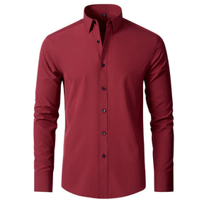 6xl New autumn and winter  elastic force non-iron men's long-sleeved business casual shirt solid color mercerized vertical shirt