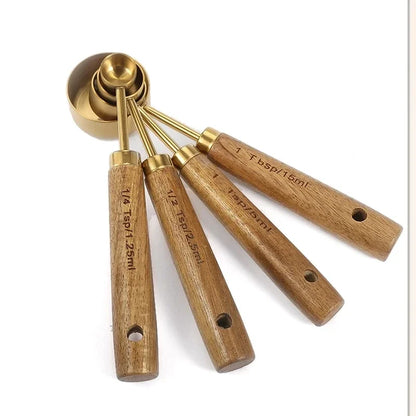 Aço Inoxidável Copos De Medição com Cabo De Madeira, Ferramentas De Cozimento, Colher De Café Set, Bartending Escala Acessórios, 4 PCs, 8PCs