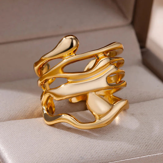 Anel Moderno de Aço Inoxidável Dourado