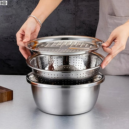 Ralador, Fatiador e Tigela Multifuncional de Aço Inoxidável para Cozinha Elegante