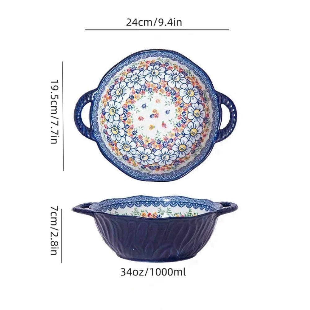 Tigela Boêmia de Cerâmica com 2 Alças - Elegância e Praticidade