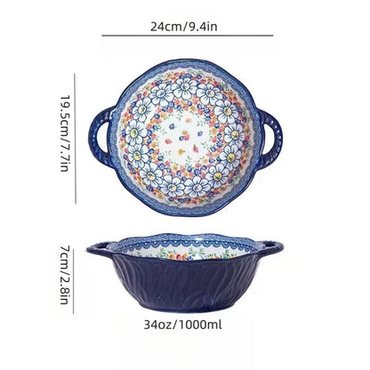 Tigela Boêmia de Cerâmica com 2 Alças - Elegância e Praticidade