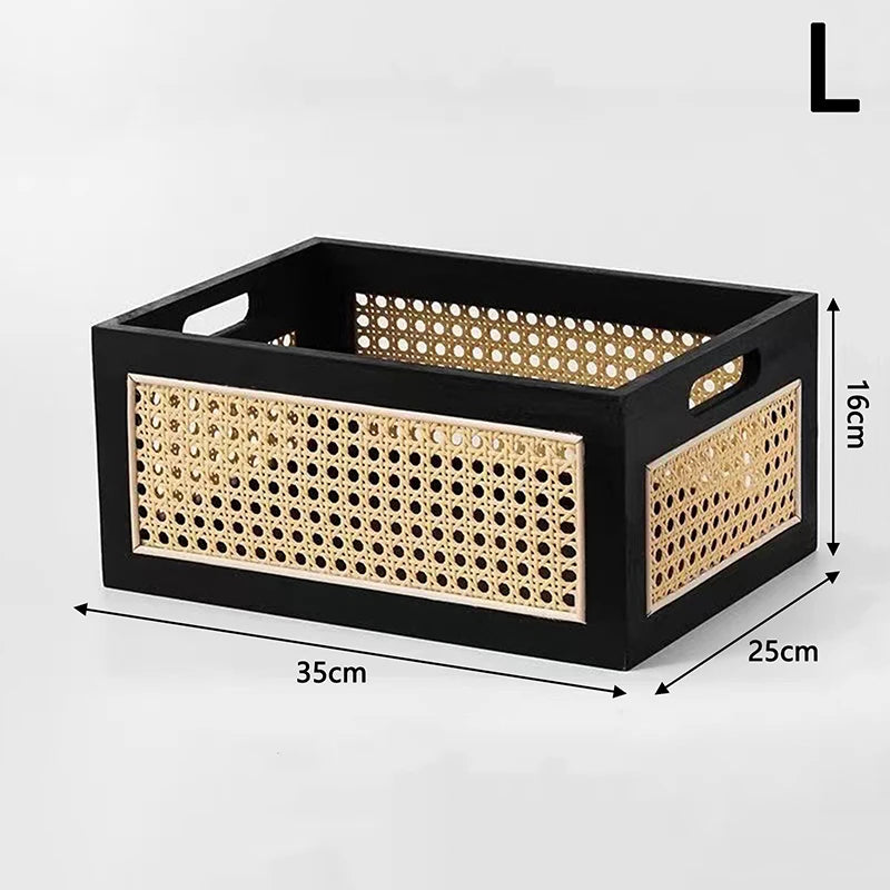 Caixa de Armazenamento de Madeira e em Rattan com Design Elegante e Sofisticado