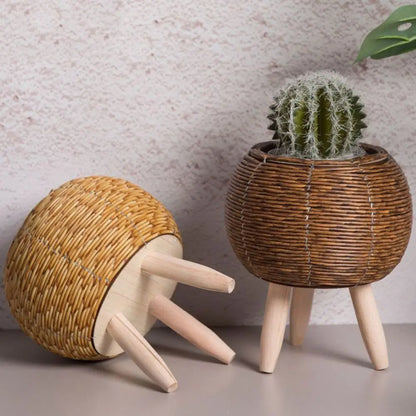 Vaso de Flores em Rattan Redondo com Design Elegante e Pernas Removíveis