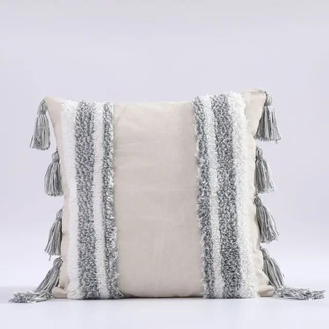Capa de Almofada Boho Marrocos Tufted com Borlas