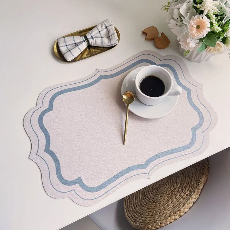 Esteira de mesa de couro leve retro, decoração de cozinha de luxo, comida ocidental romântica, isolamento térmico