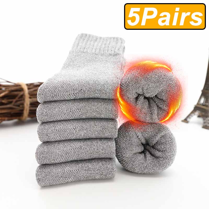 5Pairs Winter Warm Women Socks Wool Male Men Socks Super Thicker Solid Socks Merino Wool Socks Against Cold Snow Terry Socks