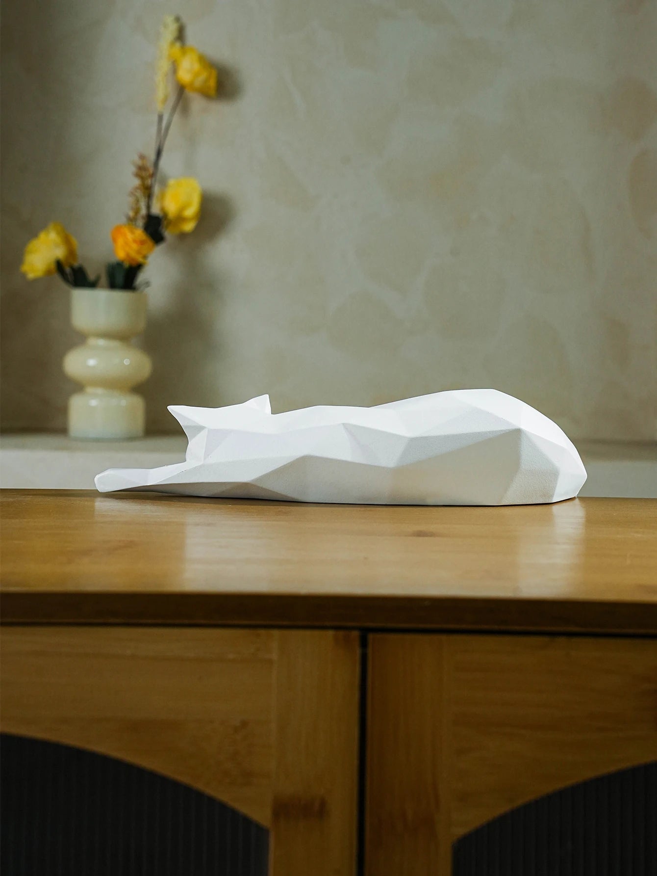 Estátua de Gato Branco / Preto Geométrica - Macasishop