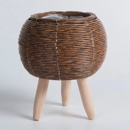 Vaso de Flores em Rattan Redondo com Design Elegante e Pernas Removíveis