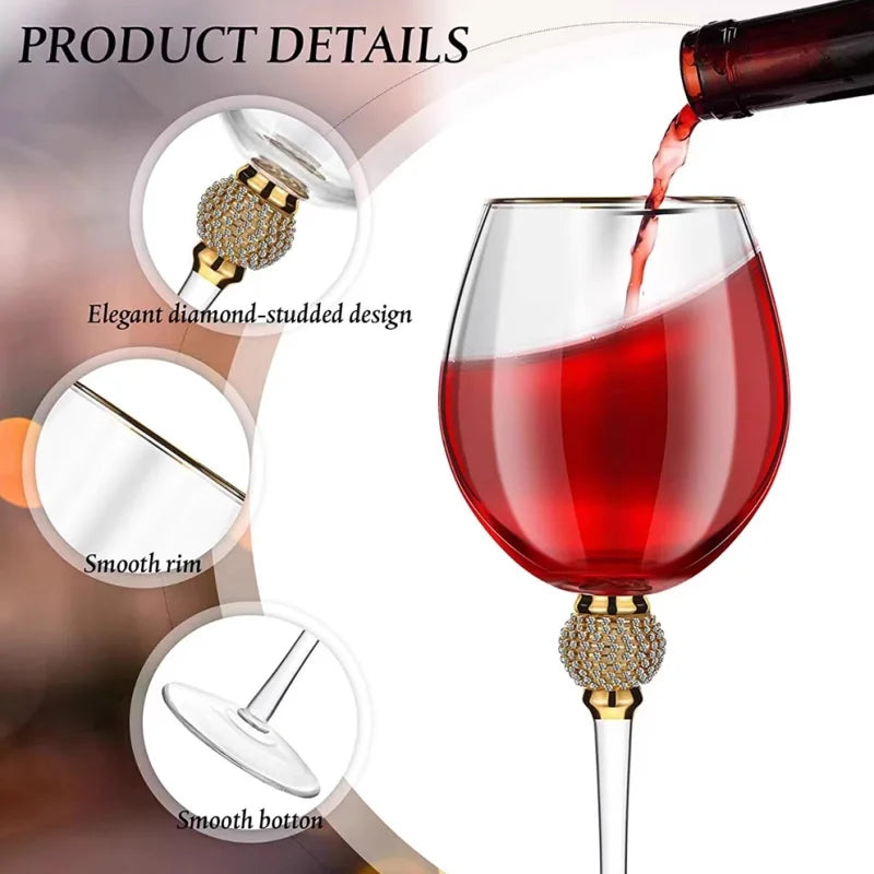 Taças de Cristal Luxo com Borda Dourada e Acabamento Diamante