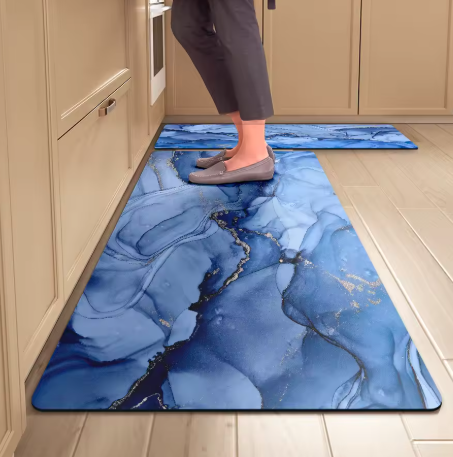 Tapete para Cozinha Absorvente Marmorizado Antiderrapante – Design Fluido