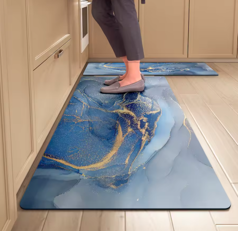 Tapete para Cozinha Absorvente Marmorizado Antiderrapante – Design Fluido