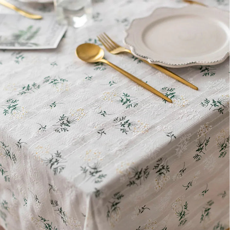 Toalha de Mesa Floral de Algodão Bordado para Decoração Elegante