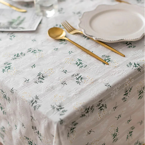 Toalha de Mesa Floral de Algodão Bordado para Decoração Elegante