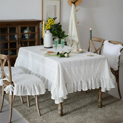Toalha de Mesa Francesa de Algodão com Renda Elegante