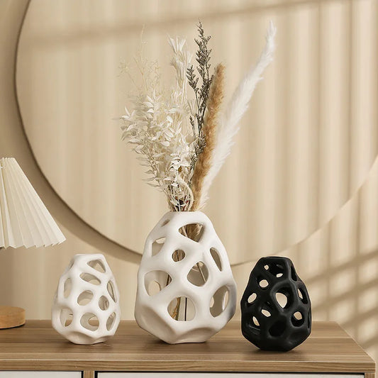 vaso de cerâmica branco preto nórdico clássico estética escritório casa sala estar decoração interior acessórios