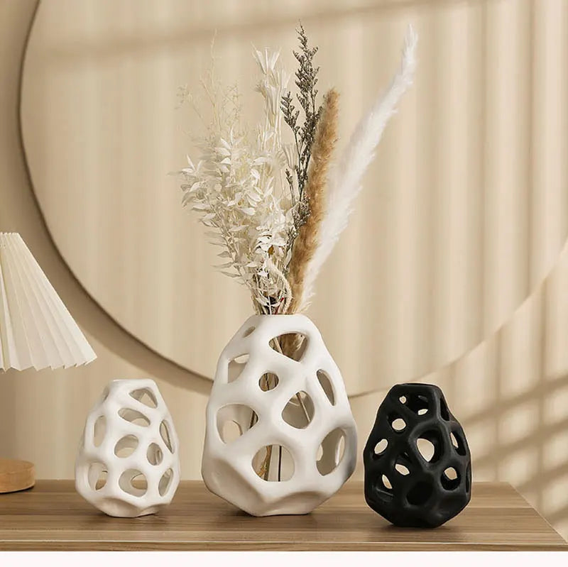 vaso de cerâmica branco preto nórdico clássico estética escritório casa sala estar decoração interior acessórios