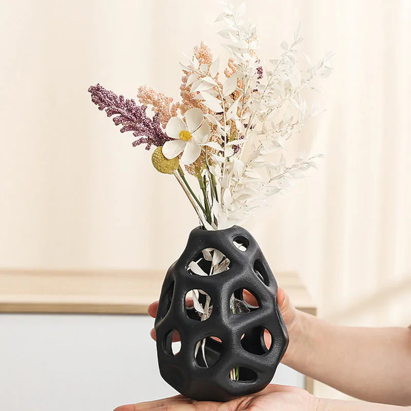 vaso de cerâmica branco preto nórdico clássico estética escritório casa sala estar decoração interior acessórios