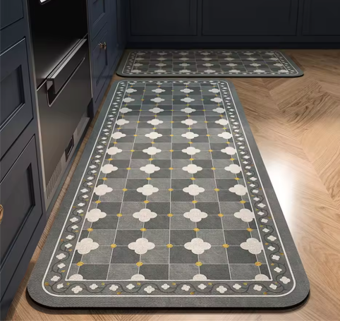 Tapete para Cozinha Absorvente Ladrilhos Antiderrapante – Design Hidráulico Retrô