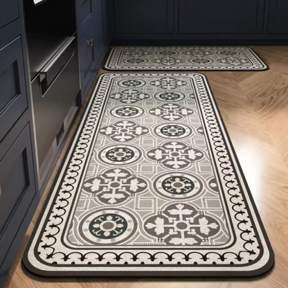 Tapete para Cozinha Absorvente Ladrilhos Antiderrapante – Design Hidráulico Retrô