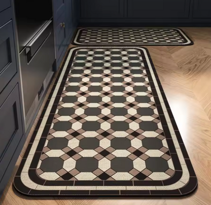 Tapete para Cozinha Absorvente Ladrilhos Antiderrapante – Design Hidráulico Retrô