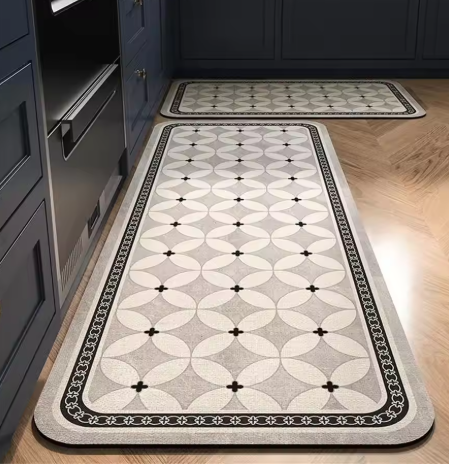 Tapete para Cozinha Absorvente Ladrilhos Antiderrapante – Design Hidráulico Retrô