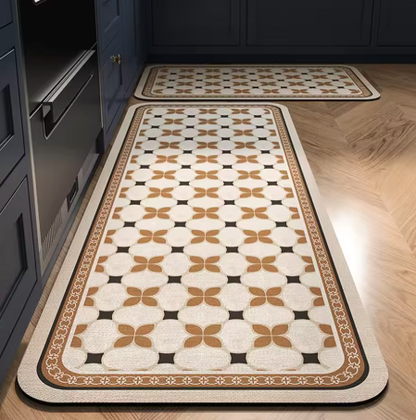 Tapete para Cozinha Absorvente Ladrilhos Antiderrapante – Design Hidráulico Retrô
