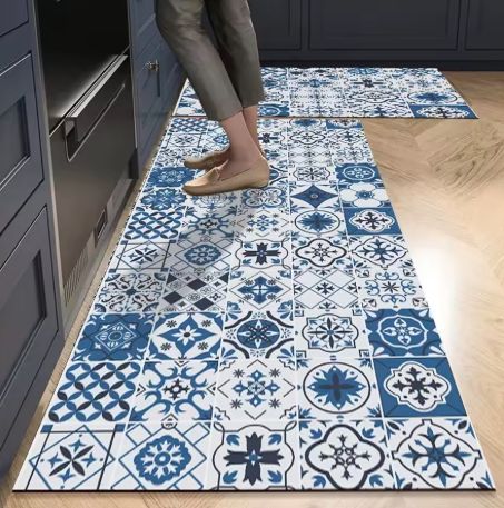Tapete para Cozinha Absorvente Ladrilhos Antiderrapante – Design Hidráulico Retrô