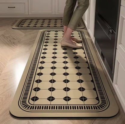 Tapete para Cozinha Absorvente Ladrilhos Antiderrapante – Design Hidráulico Retrô